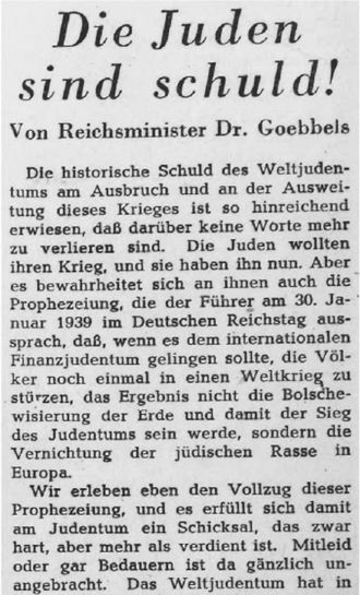 Scan Das Reich 16/11/1941, page 1, Die Juden sind schuld zoom
